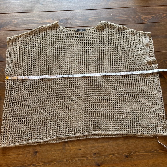 Eileen Fisher 100% Linen Open Knit Crochet Bateau Neck Boxy Top Tan | Size Small - Picture 8 of 10